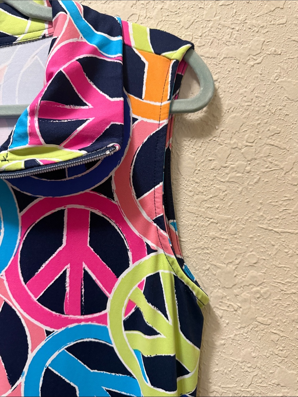 Lulu-B Multicolor Peace Sign Print Dress — Navy, Pink, Blue, Lime Green - Picture 3 of 7